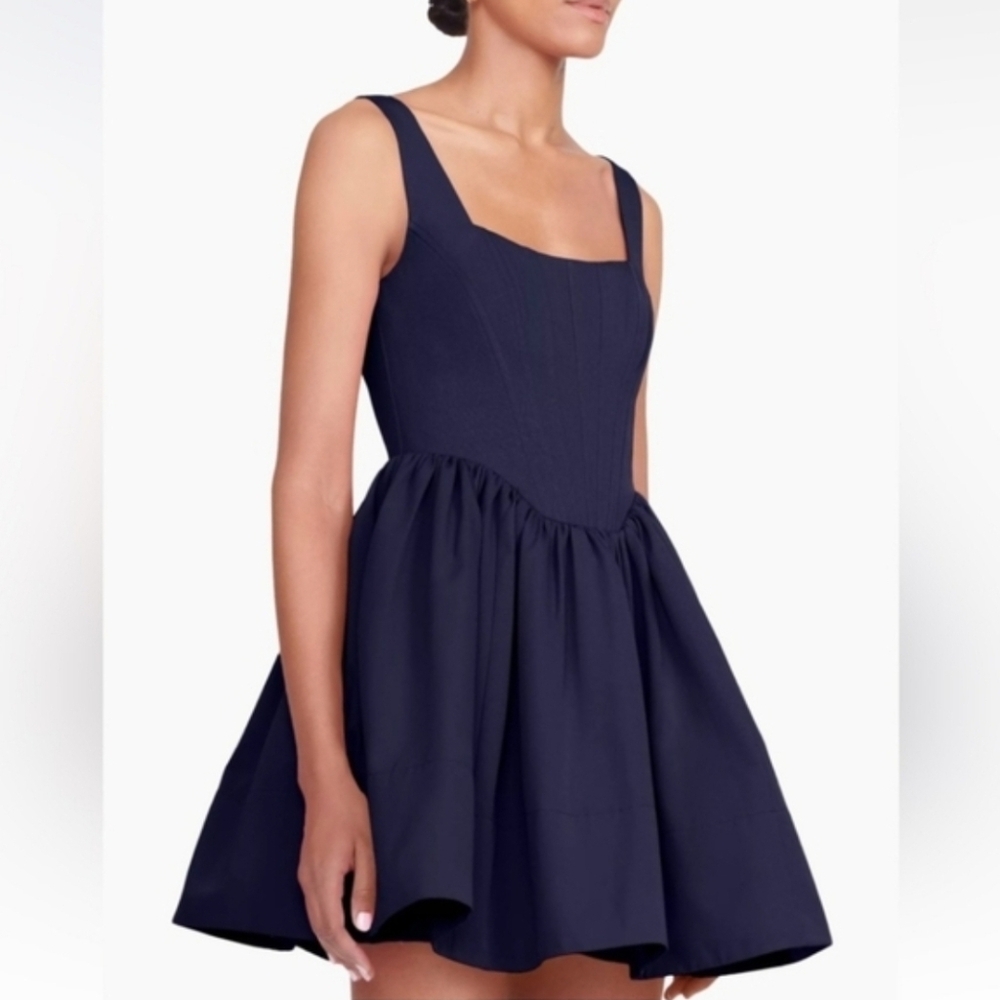 STAUD Navy Mini Fit-and-Flare Dress
